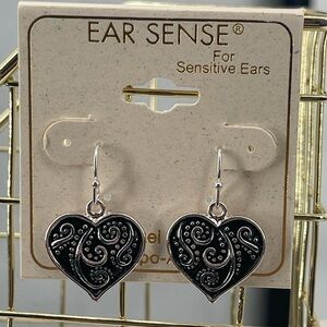 Ear Sense nwt sensitive ear silver toned dangle heart drop earrings